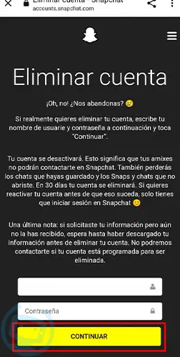 como eliminar cuenta de snapchat