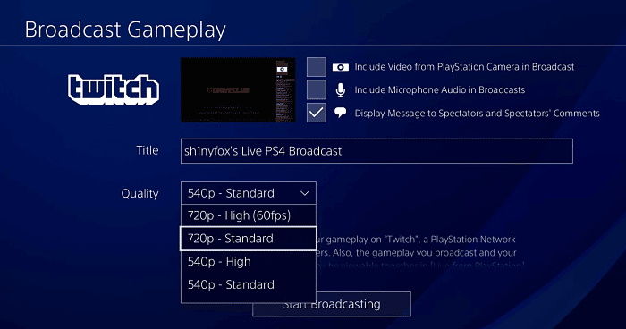Broadcast Twitch PS4