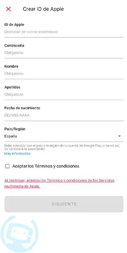 crear apple id desde android